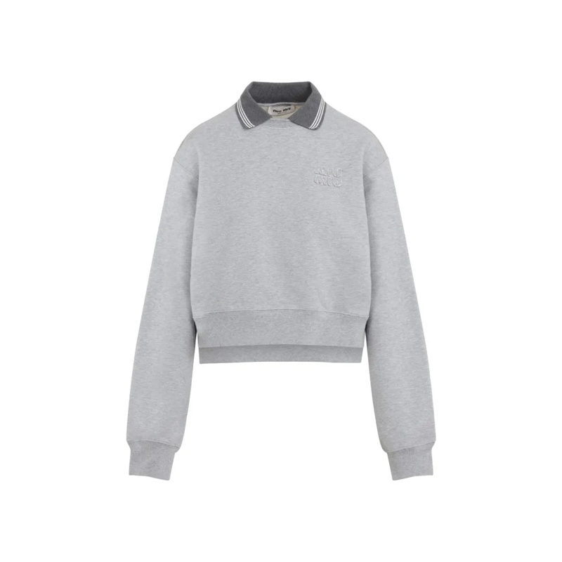 Miu Miu  Cropped Heather Grey Sweatshirt With Contrasting R Grey