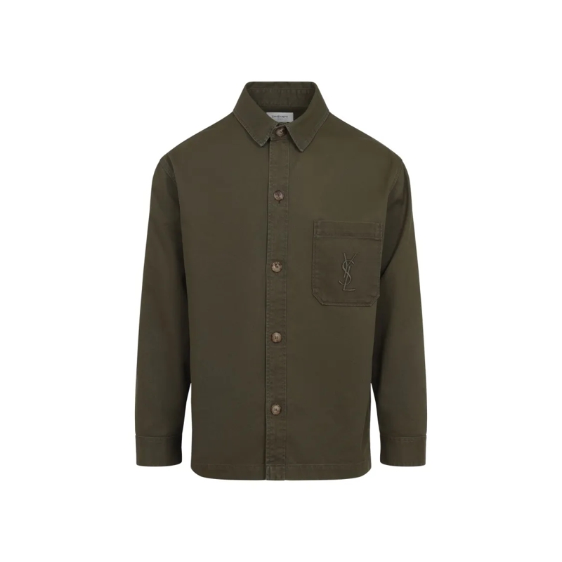 Saint Laurent Overhemd Cotton-Linen Blend Shirt Green