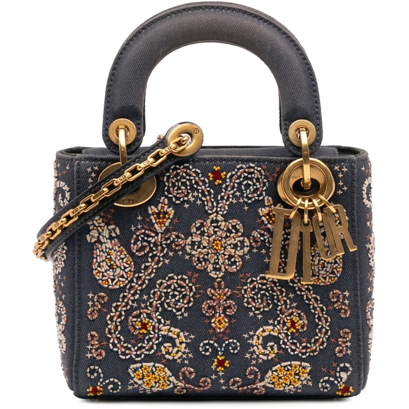 Christian Dior Schultertasche Mini Embroidered Denim Lady D Lite blau