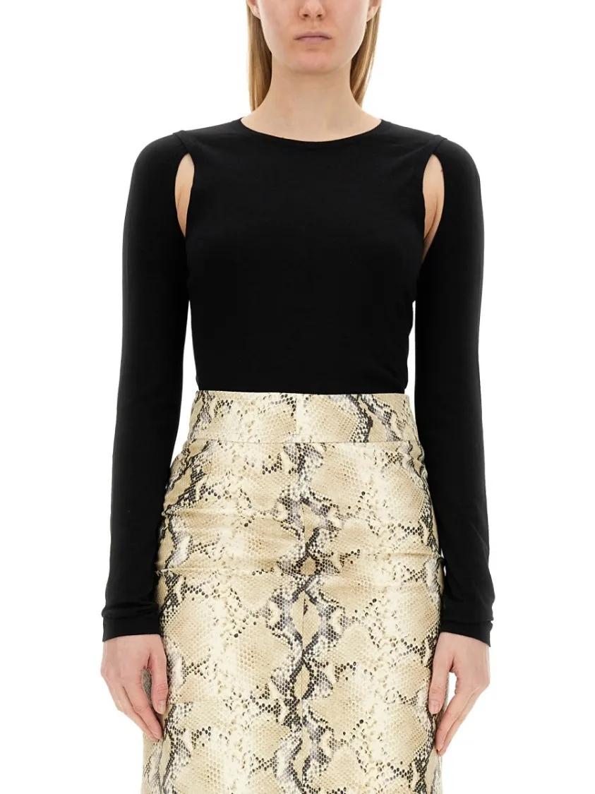 Thumbnail - Helmut Lang - Cut-Out Shoulder Top In Soft Cotton - Größe S - schwarz