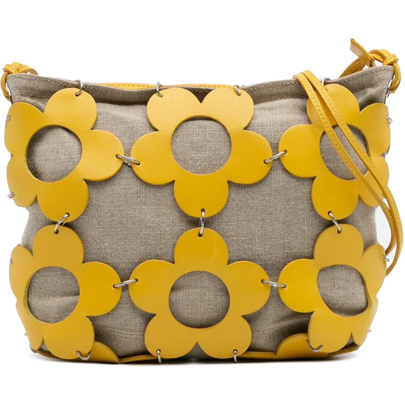 Celine Schultertasche Canvas and Leather Cutout Flower Crossbody braun