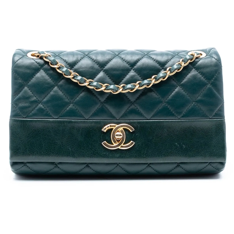 Chanel Schultertasche Medium Quilted Calfskin Soft Elegance Flap grün