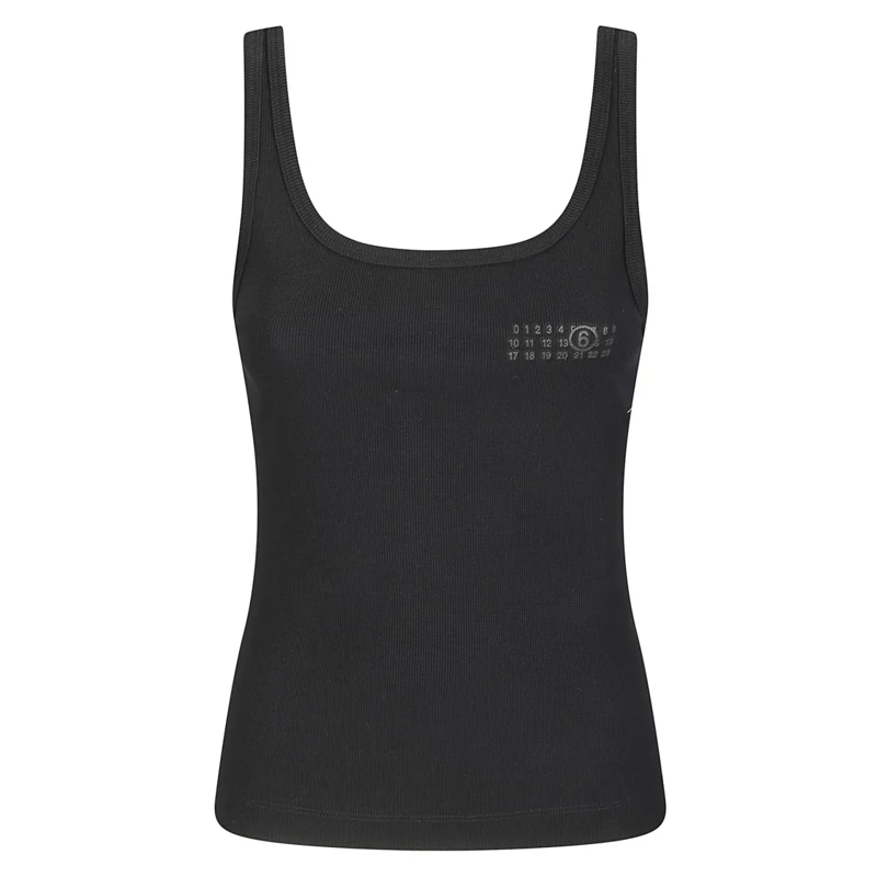 MM6 Maison Margiela Bluse Sleeveless Ribbed Cotton Tank Top With Hook Black