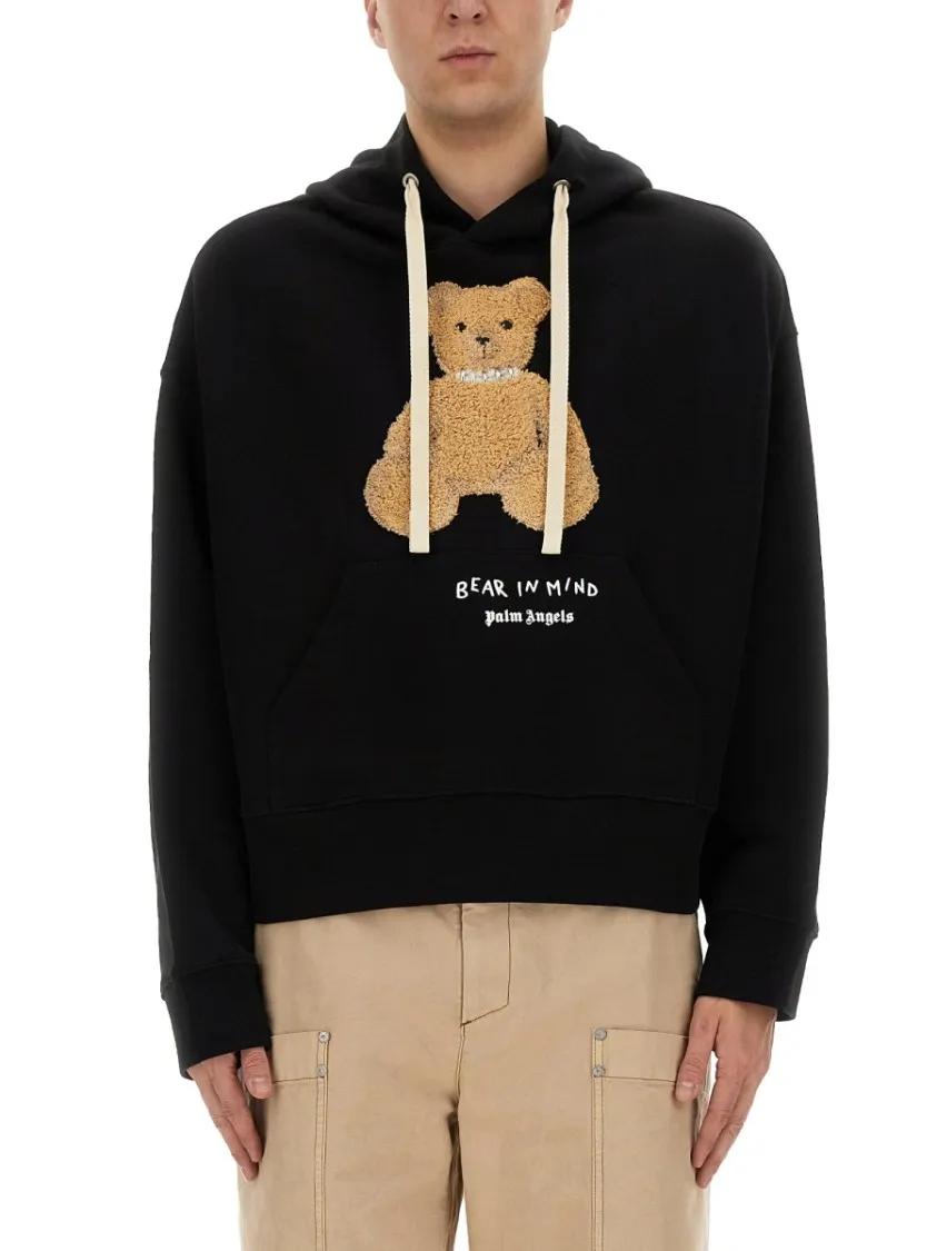 Thumbnail - Palm Angels - Cropped Black Hoodie With Teddy Bear Graphic - Größe L - schwarz
