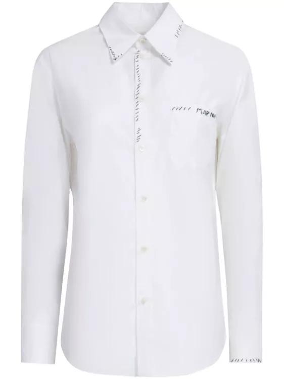 Thumbnail - Marni - Logo-Embroidered Cotton Shirt - Größe 40 - weiß