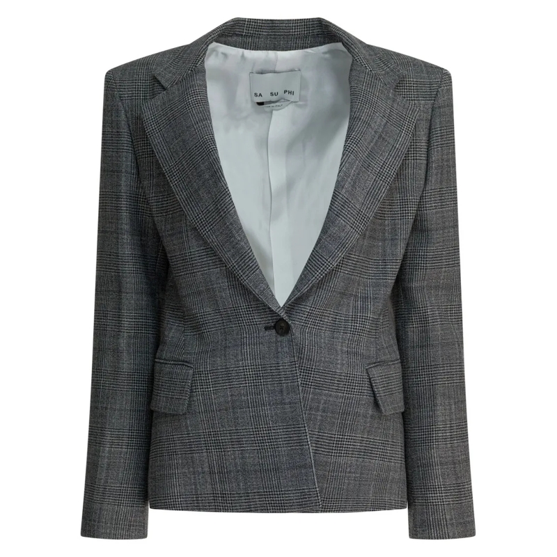 Sa Su Phi Blazer Tailored Plaid Jacket With Notched Lapels And Sing Grey