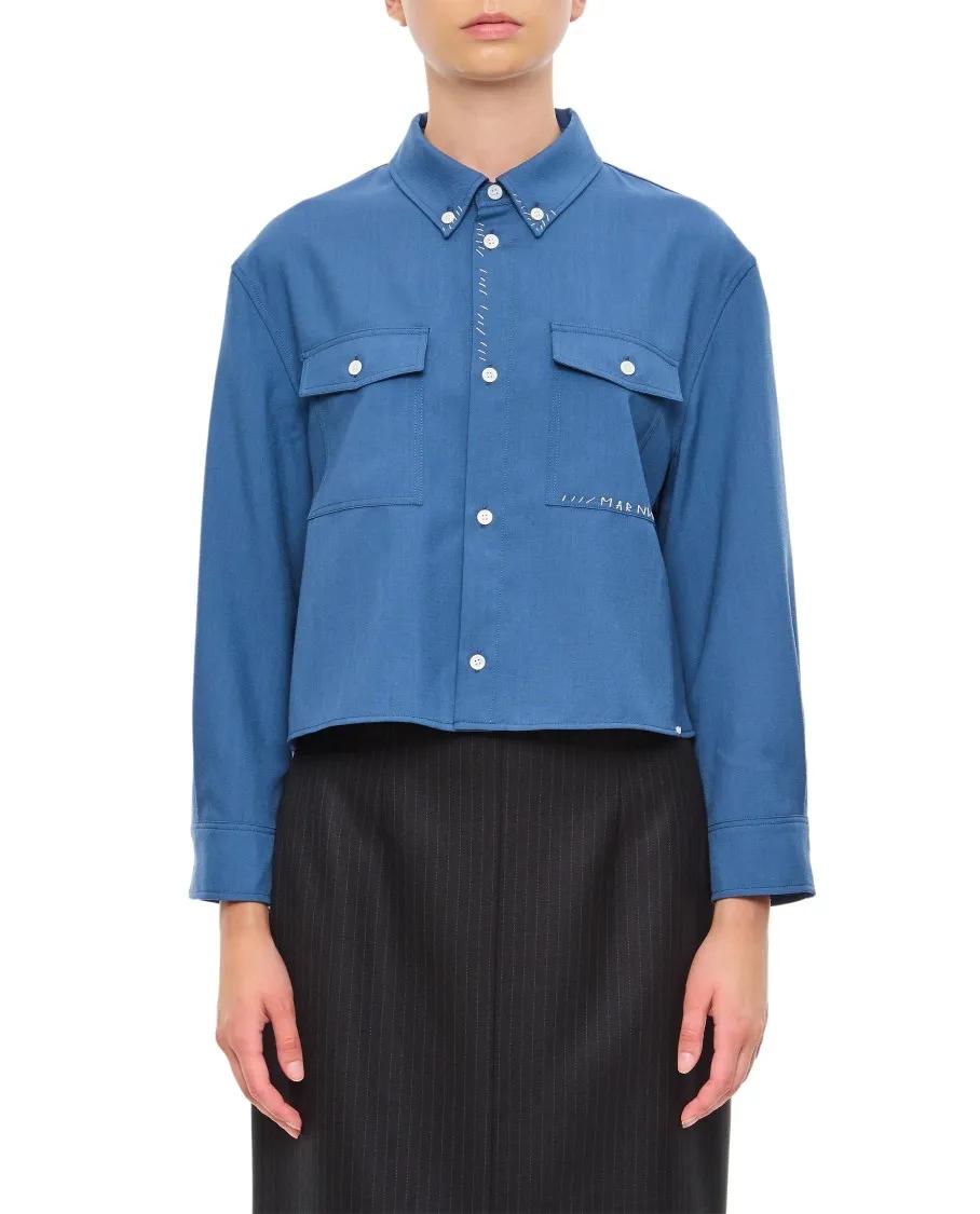 Marni - Cropped Wool Shirt - Größe 40 - blau