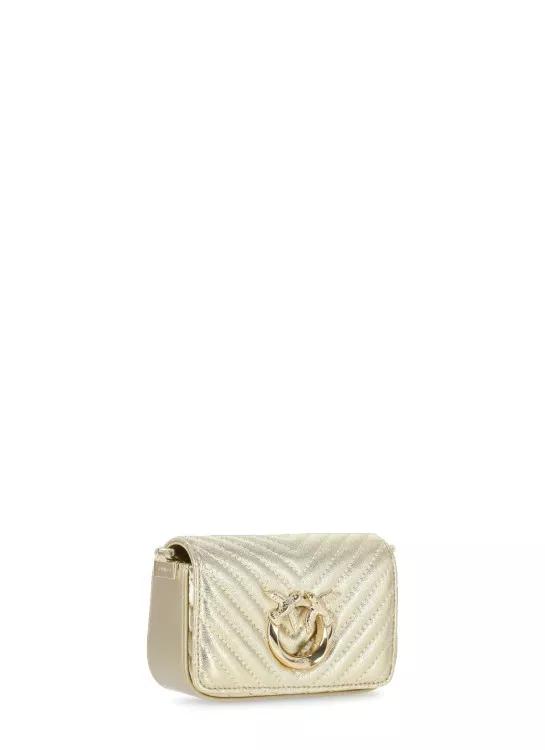 Pinko Love Click Micro Leren Crossbody Tas Yellow Dames