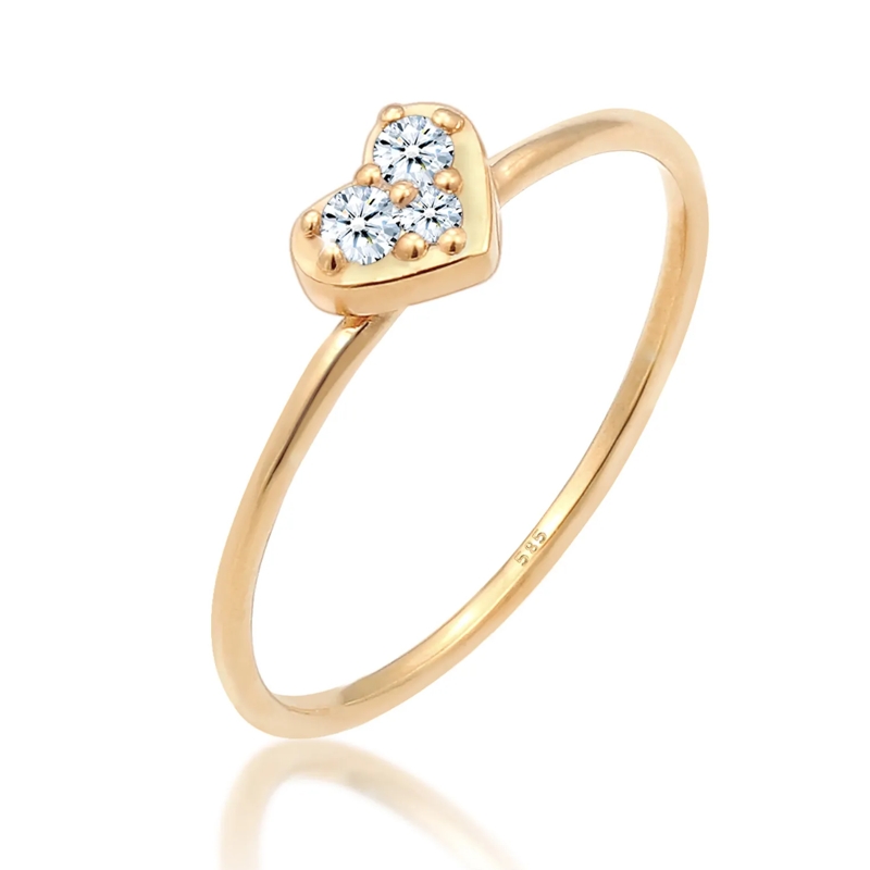 Elli Diamantring Ring Herz Trio Diamant (0.075 ct.)Romantik 585 Gel gold