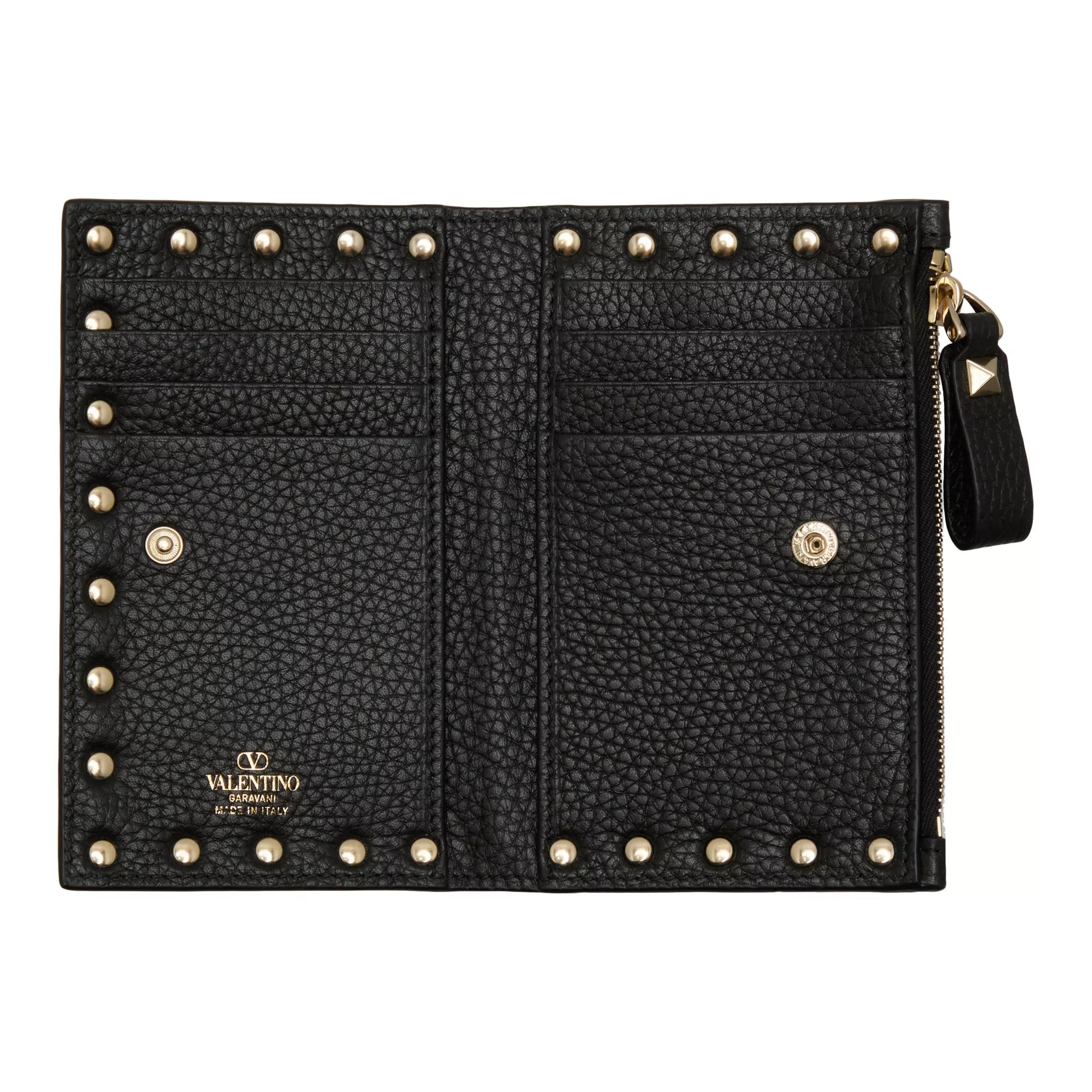 Rockstud Flap French Compact Wallet Leather Black Bi Fold Portemonnaie