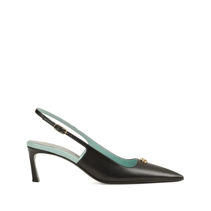 sergio rossi Escarpins Pointed-Toe Slingback Heels With Gold Embellishmen Black