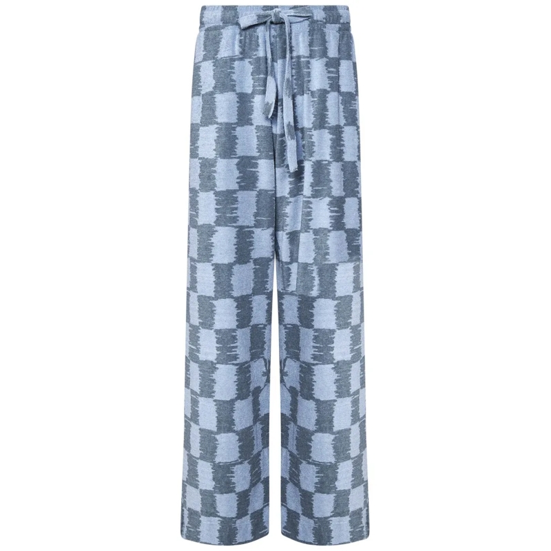 Bonsai Pantalon de costume Checked Print Wide-Leg Trousers In Stone And Light Blue