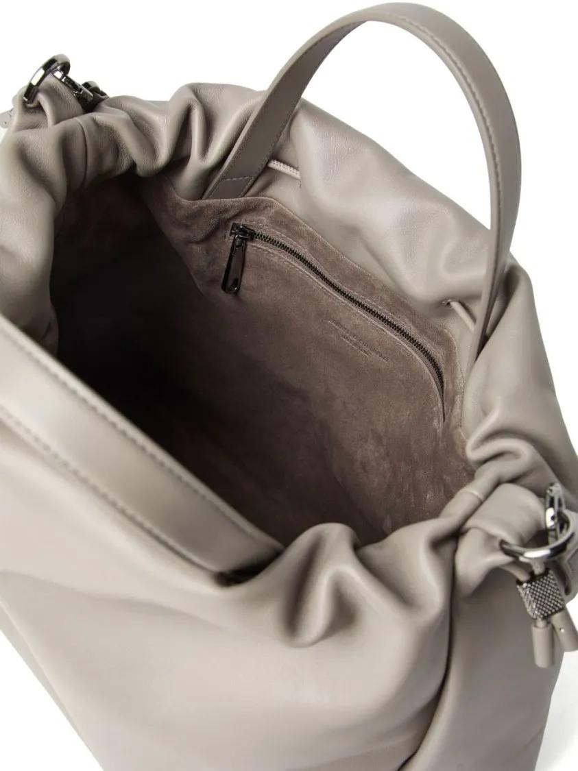 Thumbnail - Brunello Cucinelli Crossbody Bags - Gathered Light Grey Calf Leather Bag With Monili C - Gr. unisize - in Grau - für Dam...