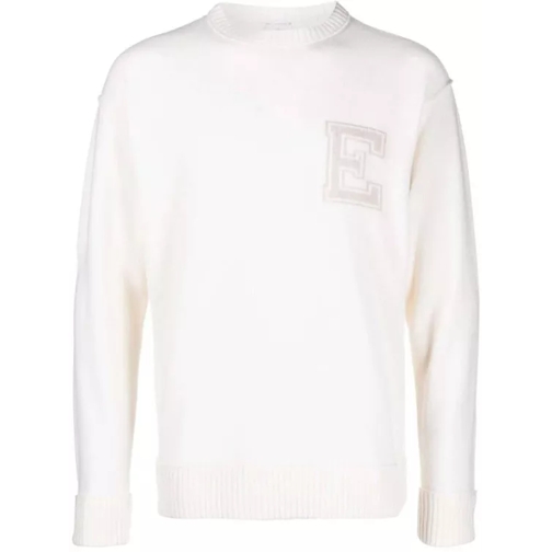 Eleventy Intarsia-Knit Logo Wool Knitwear Jumper White 