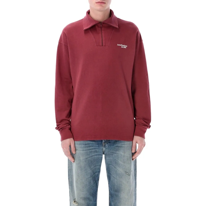 Acne Studios  Zip-Up Logo Sweatshirt Burgundy