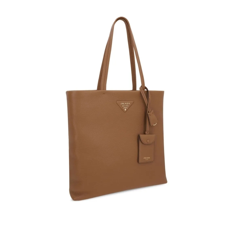 Prada Tote Textured Brown Tote Bag With Detachable Tag Brown(Image 4)