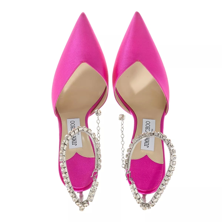 Jimmy Choo Saeda 100 Pumps Satin Fuchsia Crystal Honey Escarpin