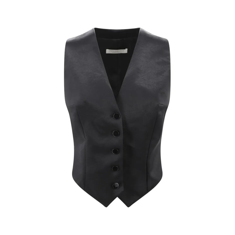 Philosophy Di Lorenzo Serafini Blazer Tailored Black Acetate Vest With Deep V-Neckline Black