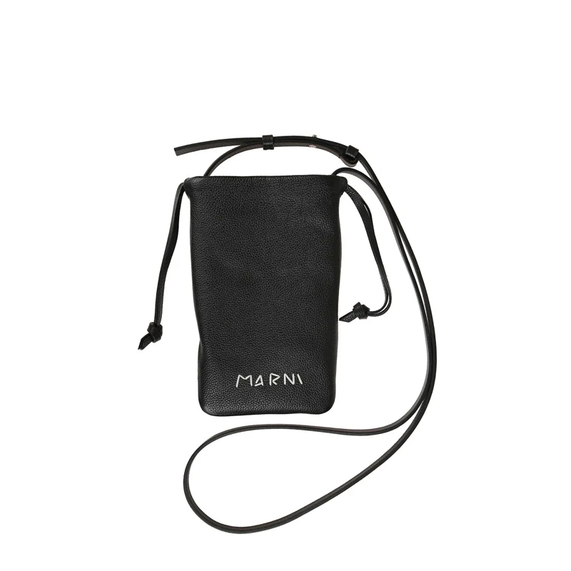 Marni Clutch Phone Pouch With Embroidered Detail Black