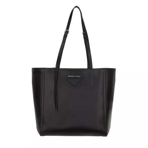 Prada Logo Tote Bag Rivets Leather Nero/Astrale Rymlig shoppingväska