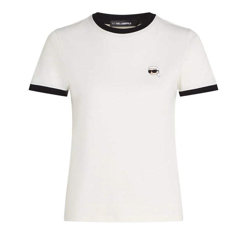 Karl Lagerfeld T-Shirt IKON T-SHIRT MIT KONTRASTIERENDER PASPELIERUNG creme
