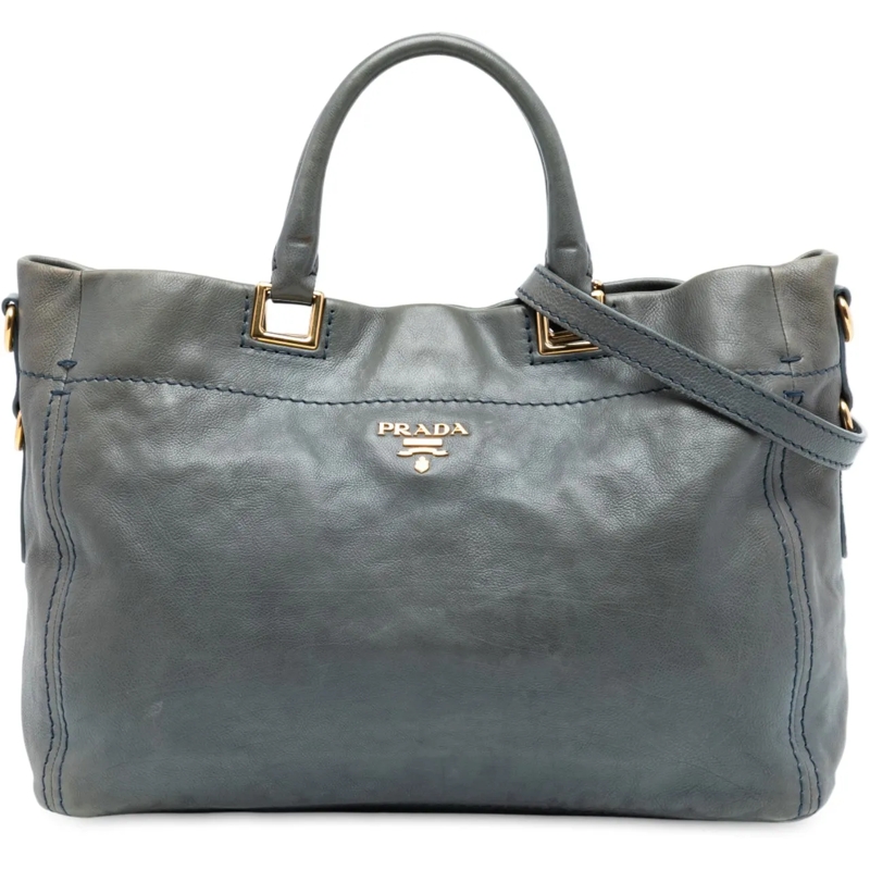Prada Schultertasche Glace Calf Open Convertible Tote blau