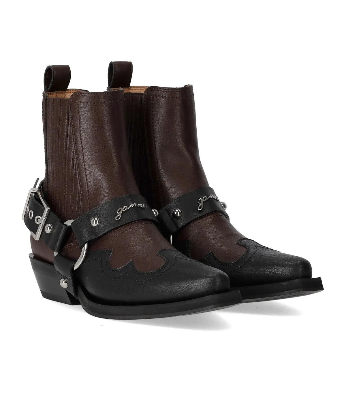 GANNI Boots & Stiefeletten - GANNI BRAUN UND SCHWARZ TEXANER CHELSEA STIEFEL - Gr. 37 (EU) - in Braun - für Damen