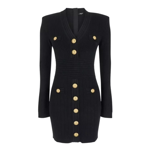 Balmain Mini Black Dress With Golden Buttons In Stretch Vi Black 