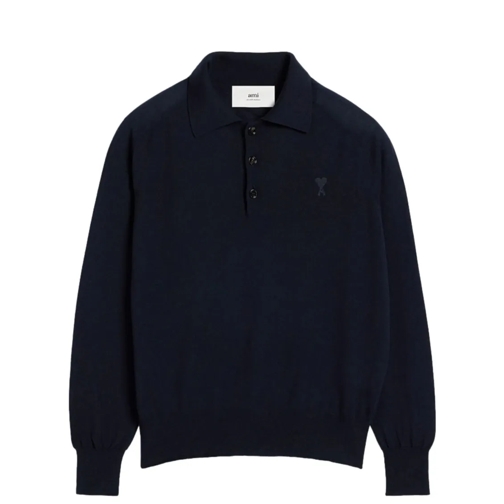 AMI Paris Hemden Midnight Blue Wool Polo Shirt Blue