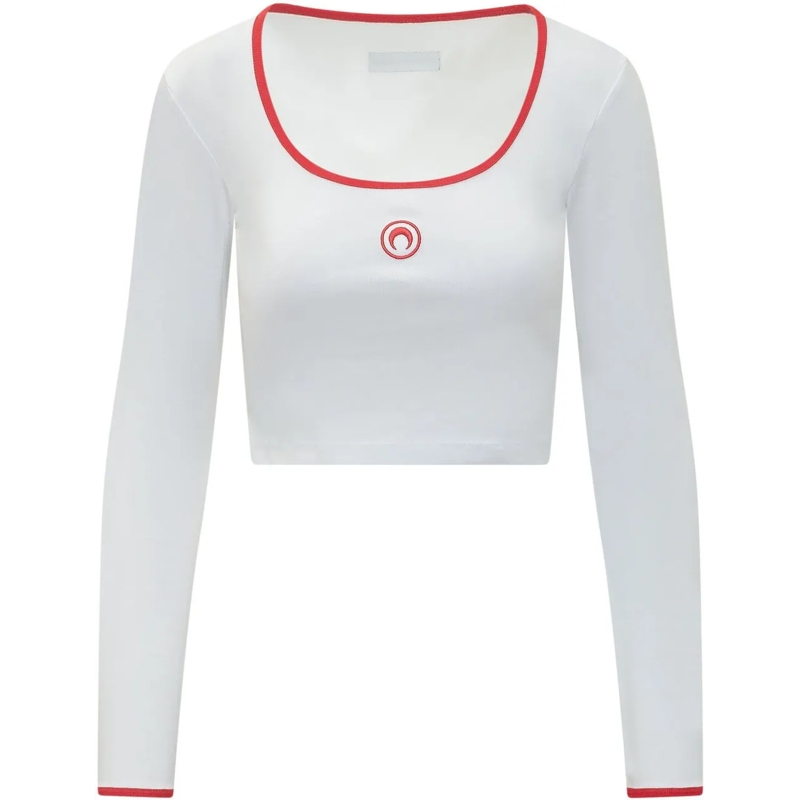 Marine Serre Haut à manches longues T-shirt a Maniche Lunghe con Scollo Tondo e Logo R weiß