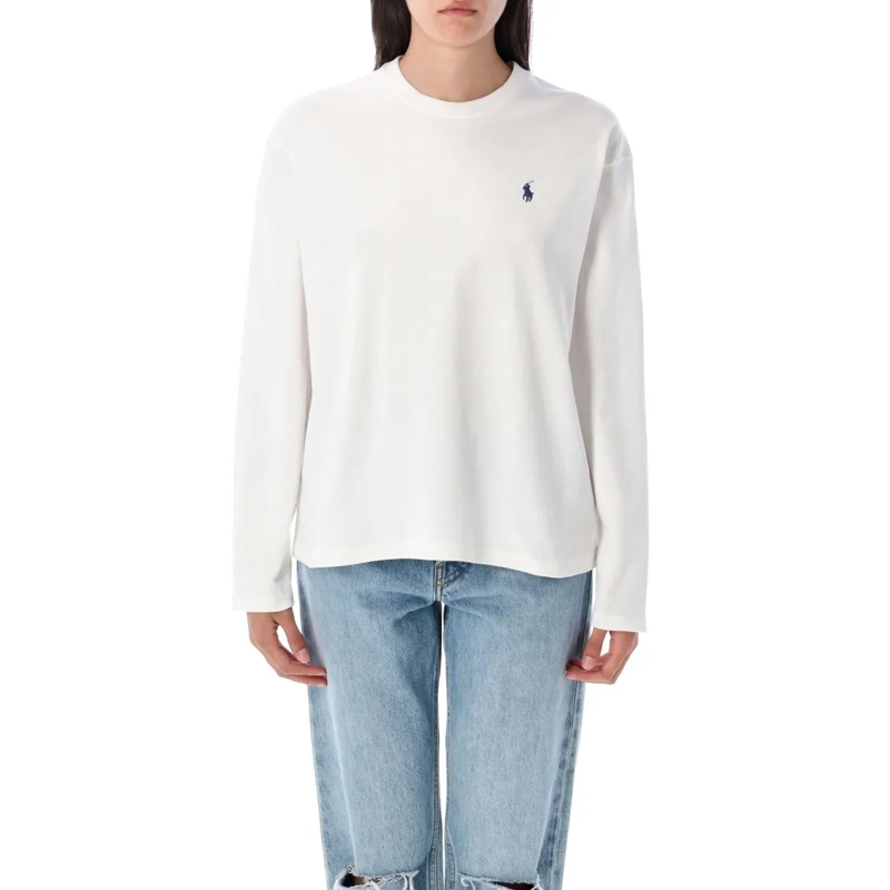 Polo Ralph Lauren Langärmeliges Oberteil Cotton Jersey Long-Sleeve T-Shirt With Embroidered White
