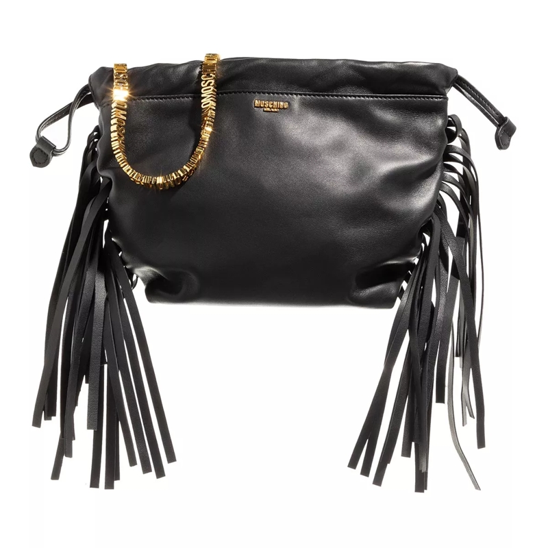Moschino Crossbody Bag Mini Lettering Fringes Fantasia Nero