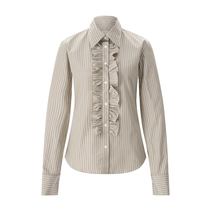 AMI Paris Chemisier Hemdbluse mit Rüschen beige