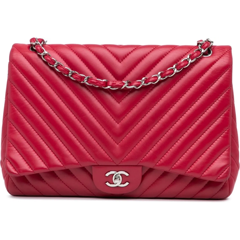 Chanel Sac à bandoulière Maxi Classic Chevron Lambskin Single Flap rose