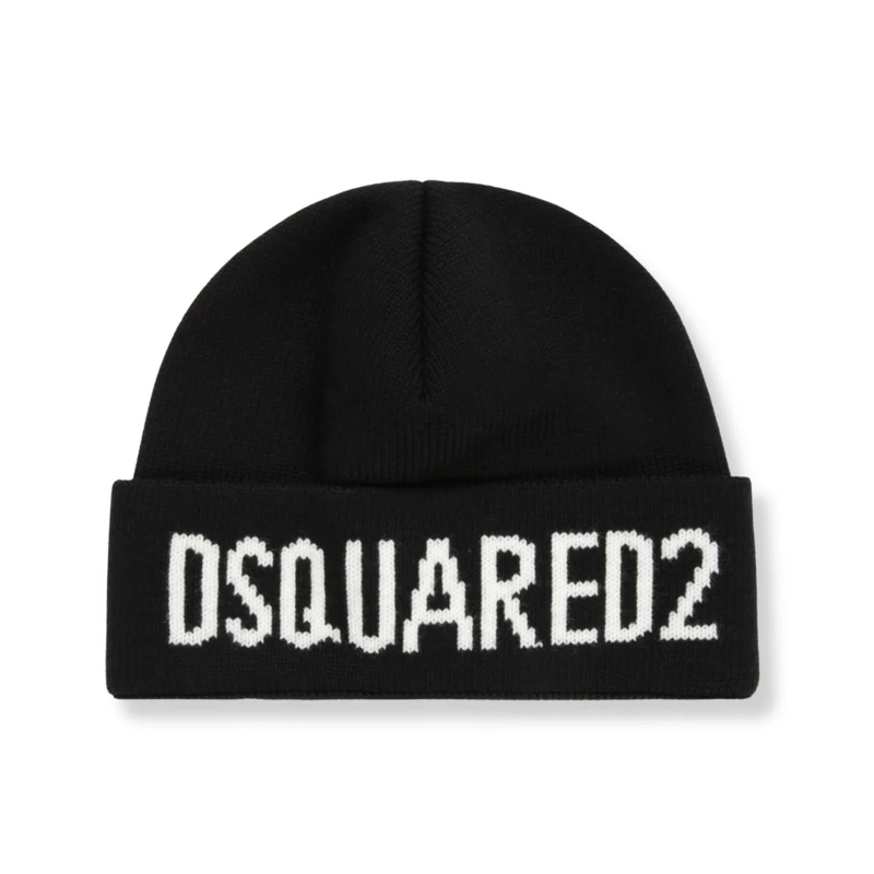 Dsquared2 Hut Textured Wool Knit Hat With Snug Fit Black