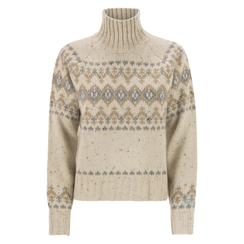 Mc2 Saint Barth Trui met col Fair Isle Knit Sweater With Ribbed Turtleneck Neutrals