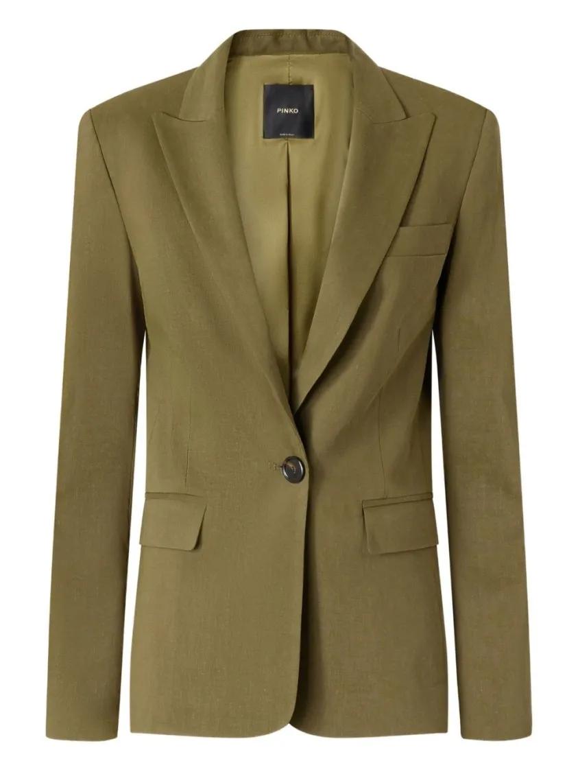 Thumbnail - Pinko - Olive Green Tailored Jacket With Notched Lapels - Größe 44 - brown