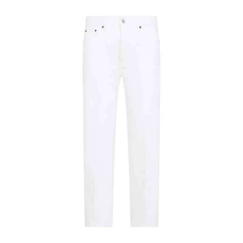 Celine Jeans Mid-Waist Straight-Leg White Denim Jeans With 5-Po White