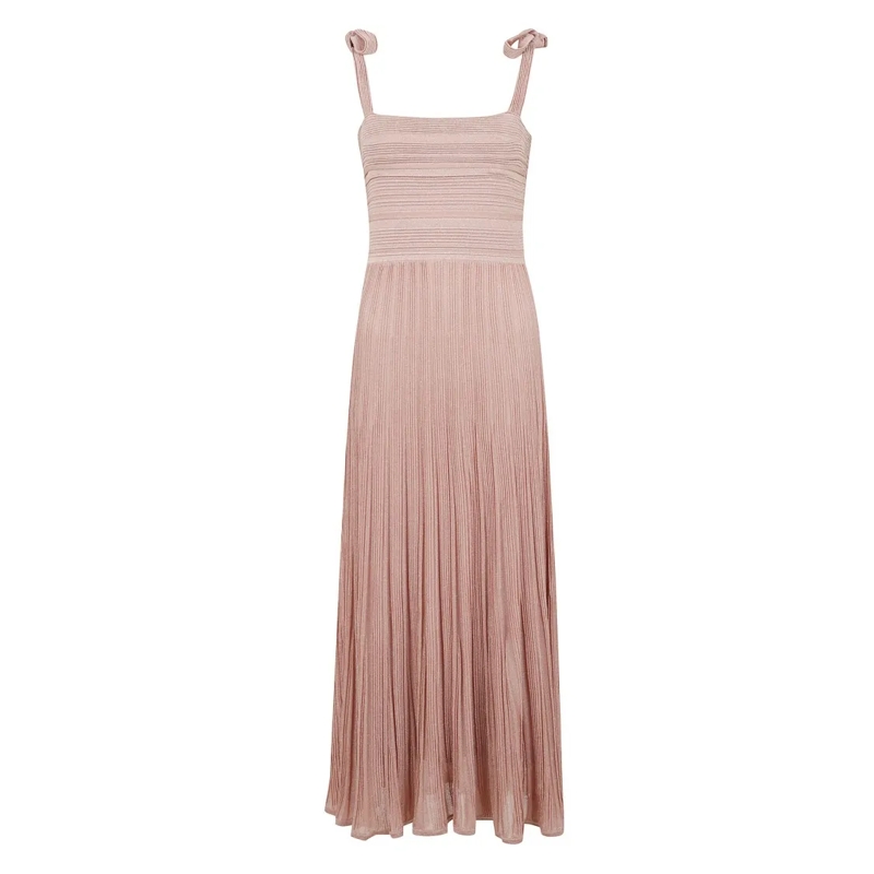 Zimmermann Midikleid Metallic Knit Midi Dress With Tying Shoulder Strap Pink