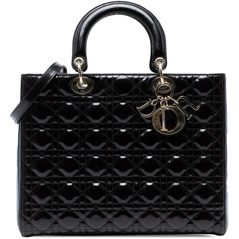 Christian Dior Schultertasche Large Patent Cannage Lady Dior schwarz