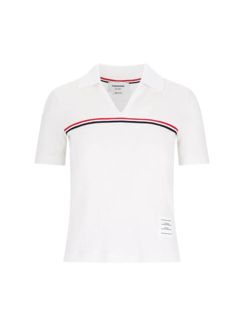 Thumbnail - Thom Browne - "Three Stripes" Knit Polo – White - Größe 36 - weiß