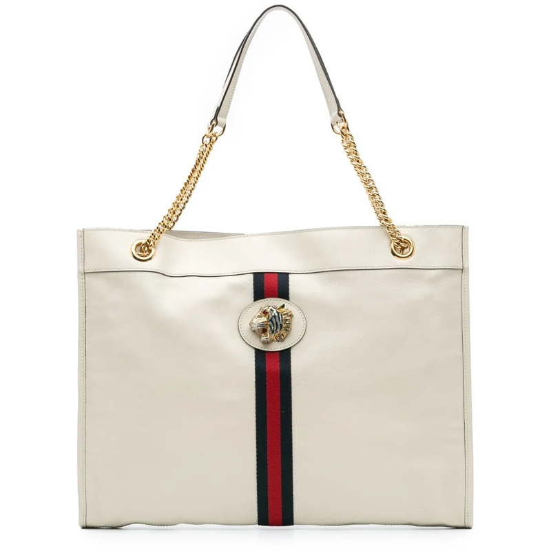 Gucci Shopper 2016-2024 Large Web Leather Rajah Tote weiß