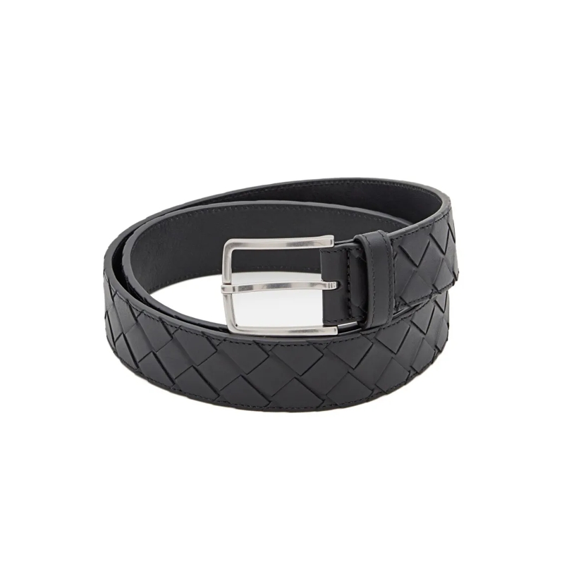 Bottega Veneta Gürtel Intricate Woven Leather Belt With Polished Metal B Black