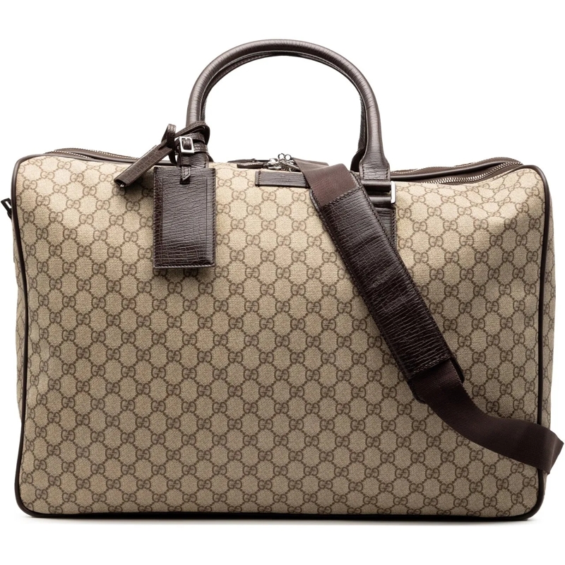 Gucci Weekender GG Supreme Double Zip Travel Bag braun