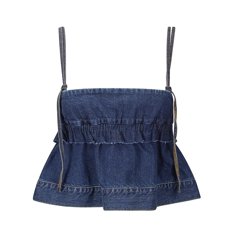 Sacai Bluse Classic Blue Denim Pullover With Buttoned Collar A Green