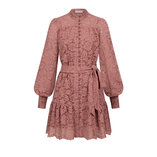Claire Luise Mini-Kleider Spitzenkleid mit Knopfleiste orange