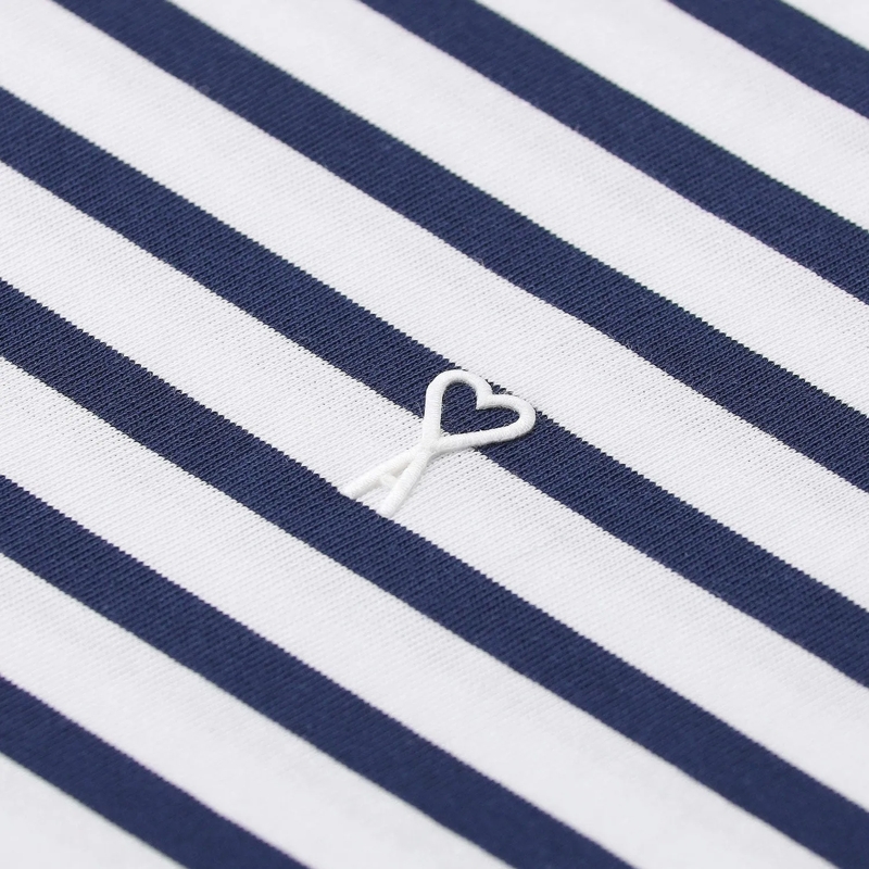 AMI Paris T-Shirt Classic White T-Shirt With Navy Stripe Detail Grey(Image 7)