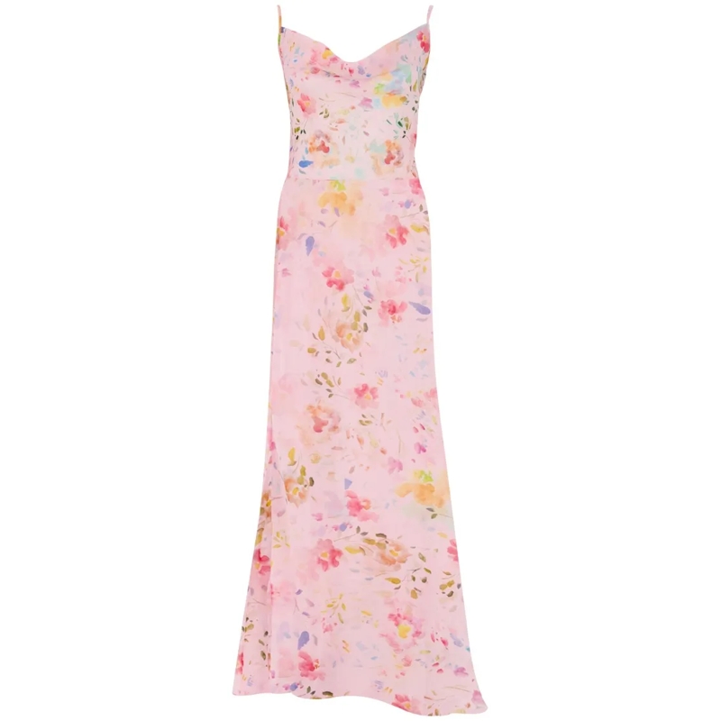 Mar De Margaritas  Delicate Floral Maxi Dress Pink