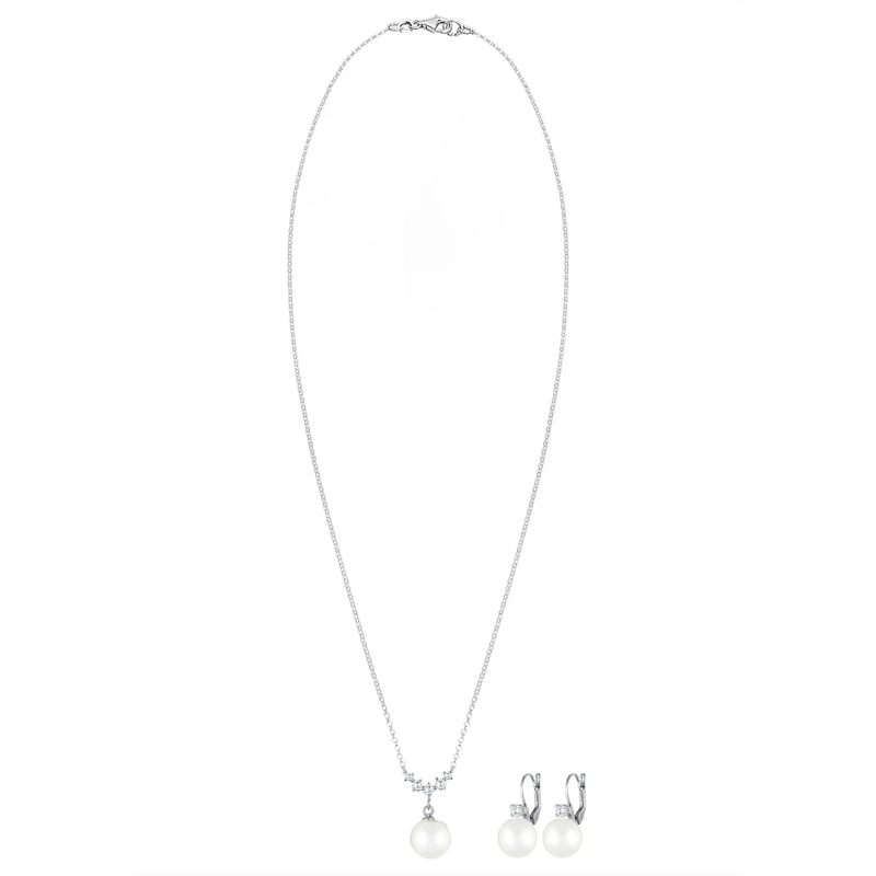 Elli Mittellange Halskette Schmuckset Klassisch Zirkonia Muschelkernperle 925 silber(Image 3)