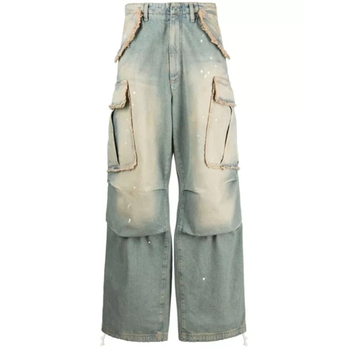 Darkpark Bleach-Effect Wide-Leg Cargo Jeans Blue 